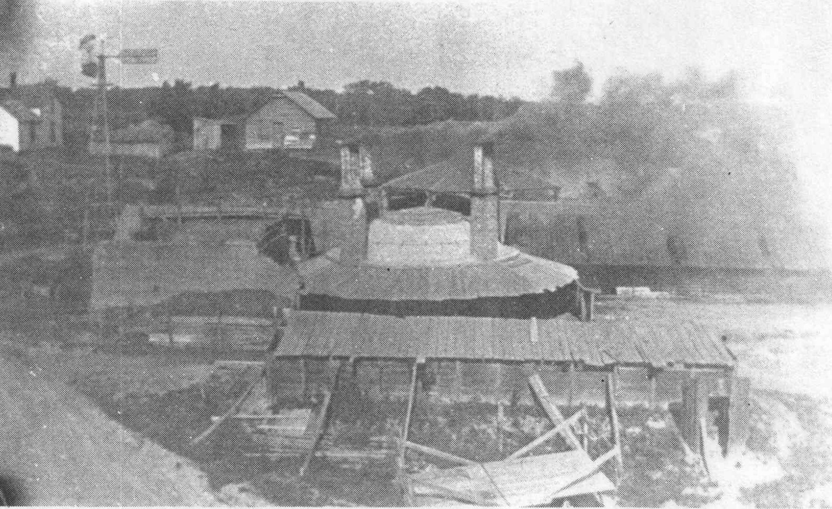 A round kiln and surrounding structures at Builders Brick Manufacturing Company in Hooper.