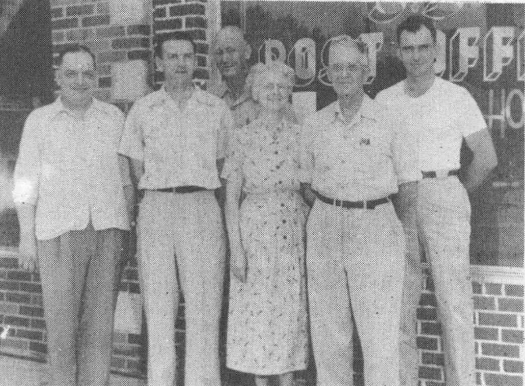 Six Hooper postal employees stand outside the post office in 1953.