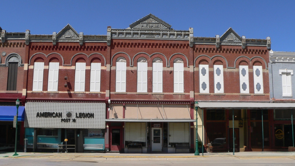 Hooper’s American Legion Post 18 storefront, at left, beside the central Masonic building on Main Street in 2010.