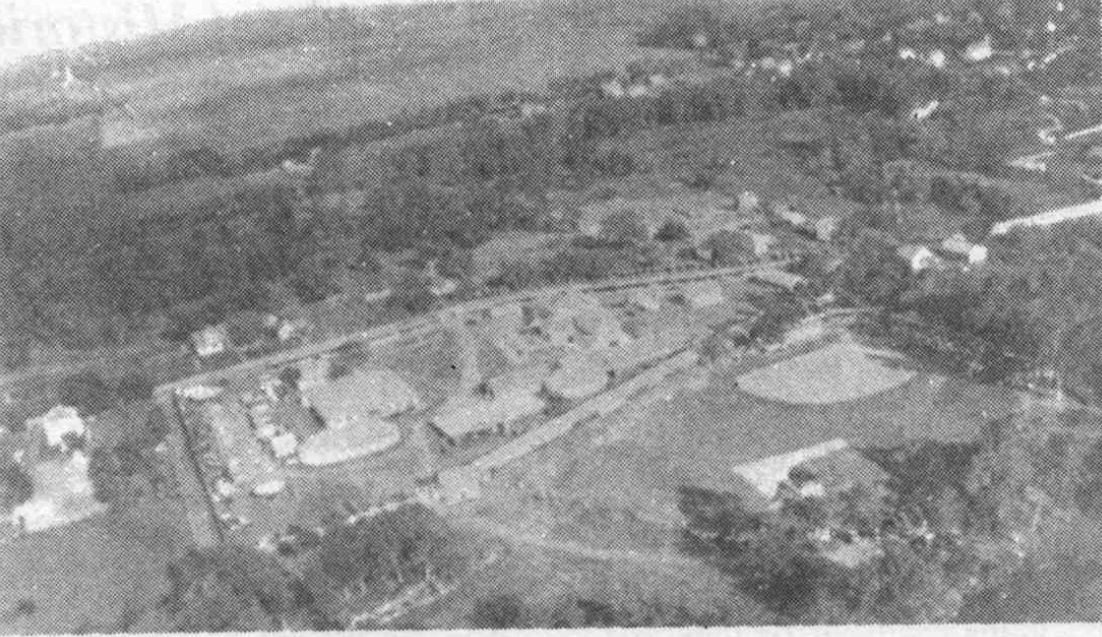 Aerial view of Hooper’s fairgrounds with a baseball game in progress; the photograph is undated.