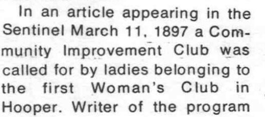 Beginning of the centennial book’s account identifying the March 11, 1897 Sentinel appeal for an improvement club.