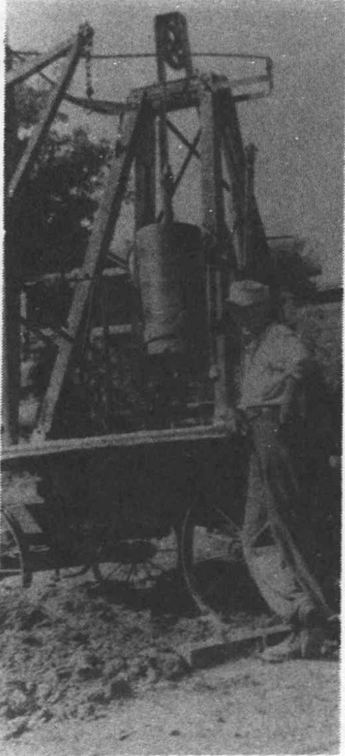 Parkert Well Company’s tall drilling rig, pictured in Hooper’s 1976 centennial history. The photograph itself is undated.