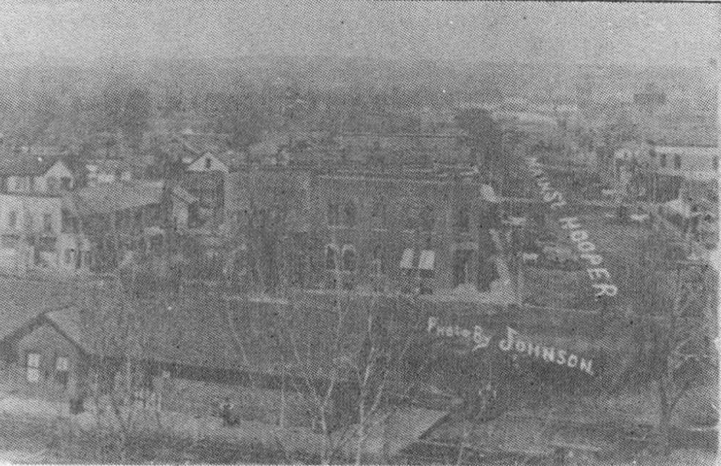 Elevated view of Hooper in 1908, photographed by Johnson; historical town context, not the 1944 flood