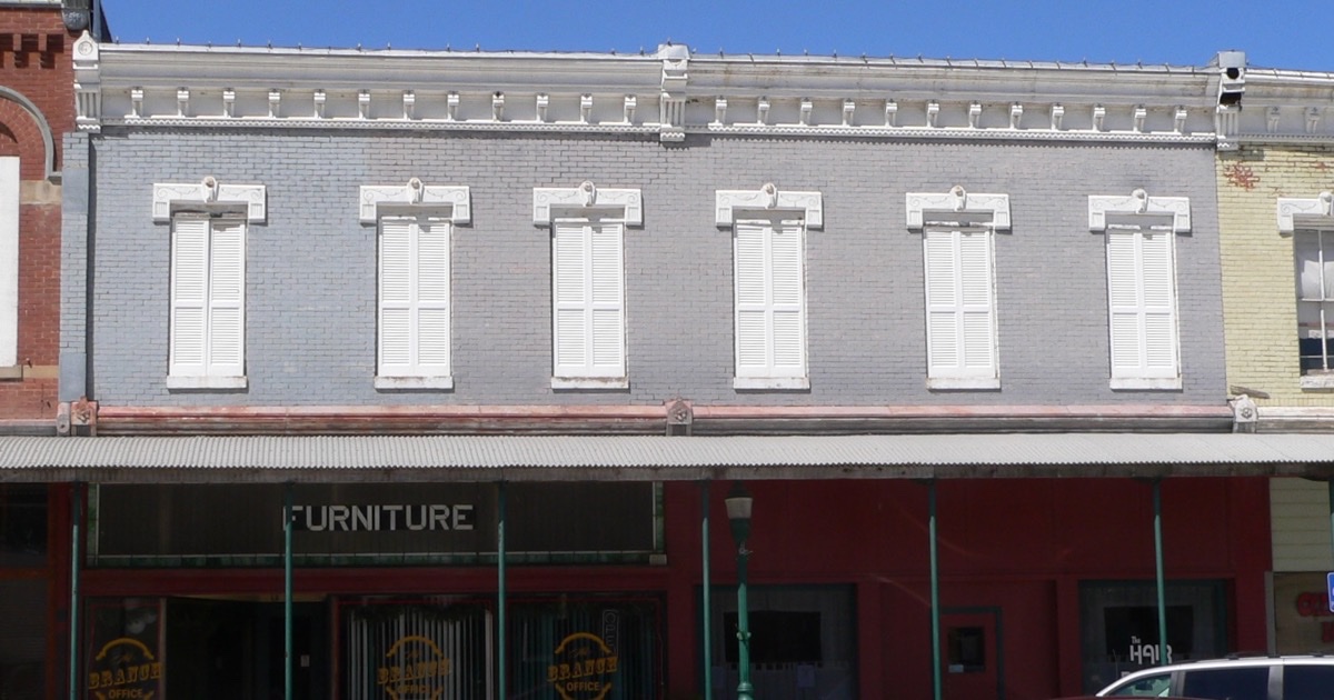 Historic Bucholz Brothers commercial building on Main Street in Hooper, Nebraska
